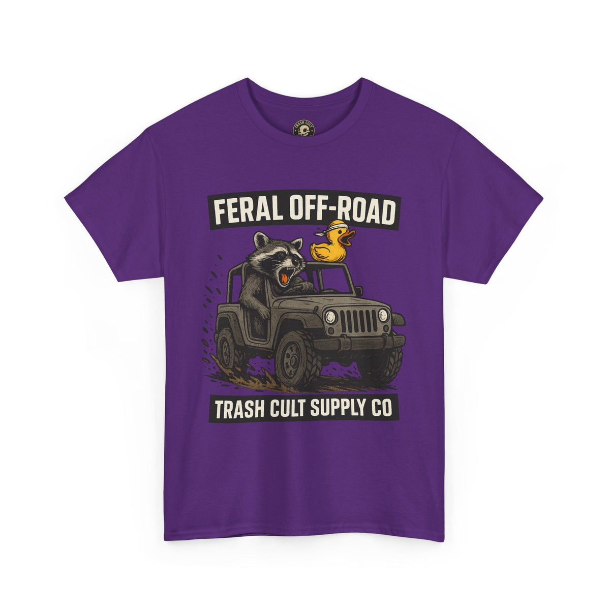 Feral Off-Road Raccoon Jeep Shirt – Mud Slinging Chaos | Trash Cult Supply Co | Gildan 5000 Tee