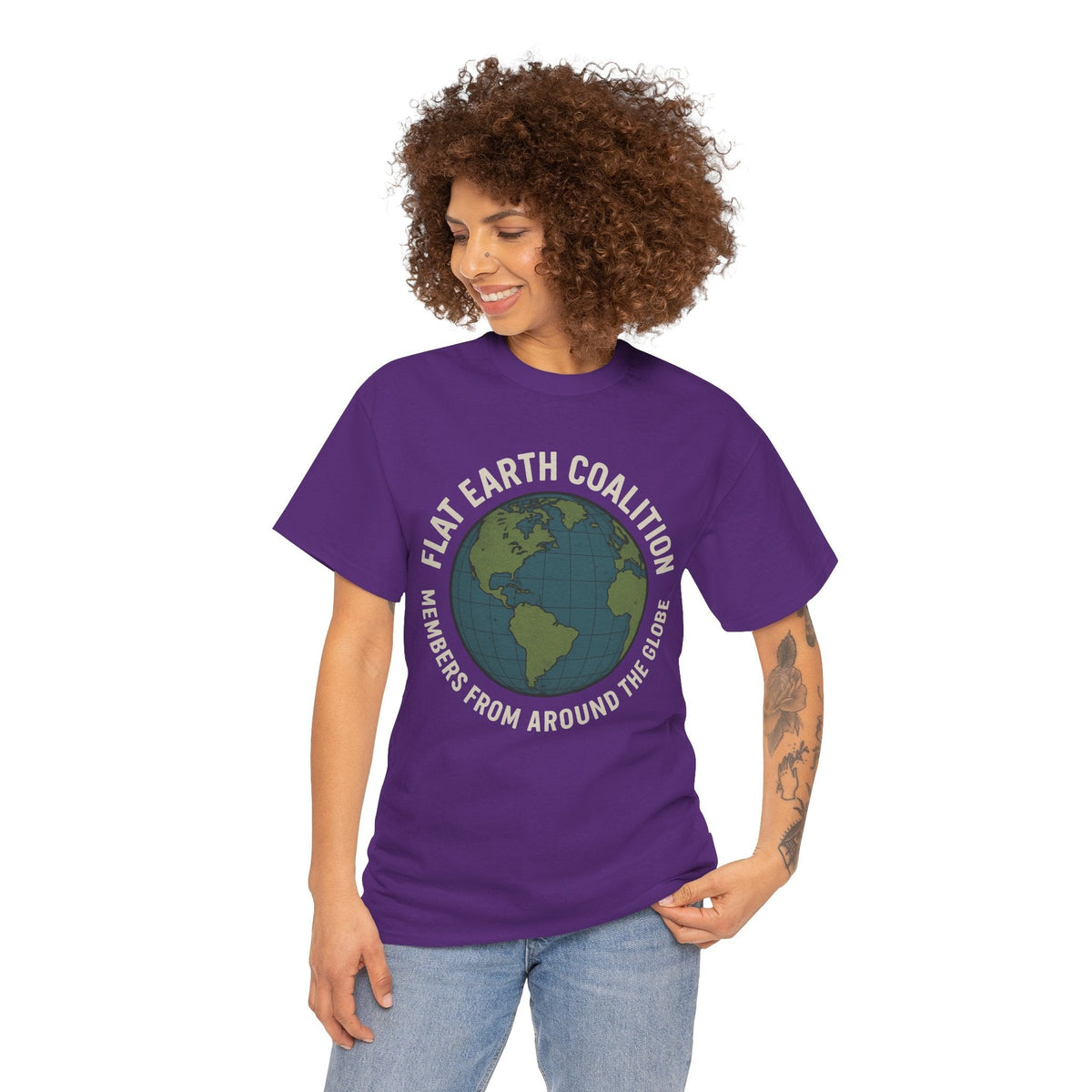 Flat Earth Coalition Funny Globe Parody Shirt – “Members From Around the Globe” Tee – Satirical Conspiracy Theory Humor Tee