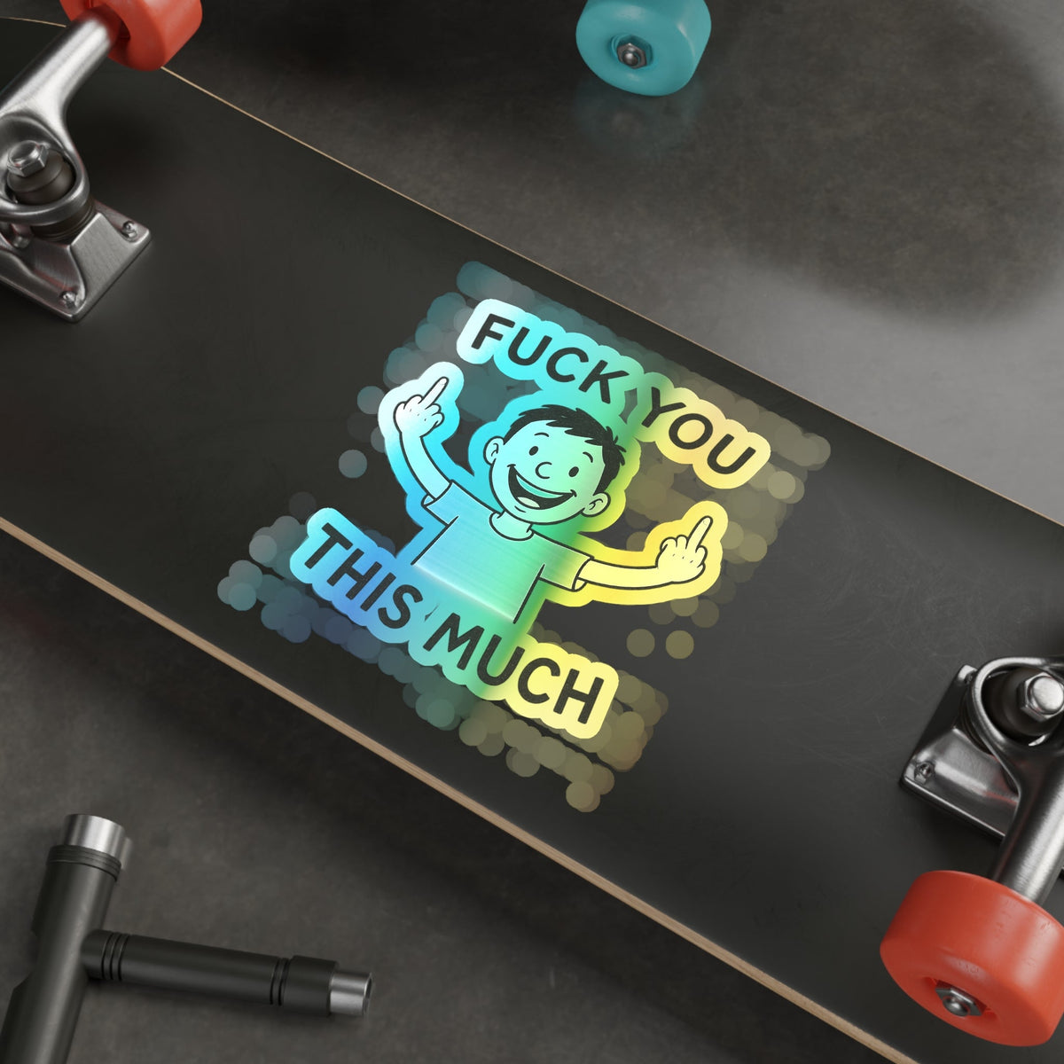 “Fuck You This Much” Middle Finger Cartoon Sticker – Holographic / Kiss Cut