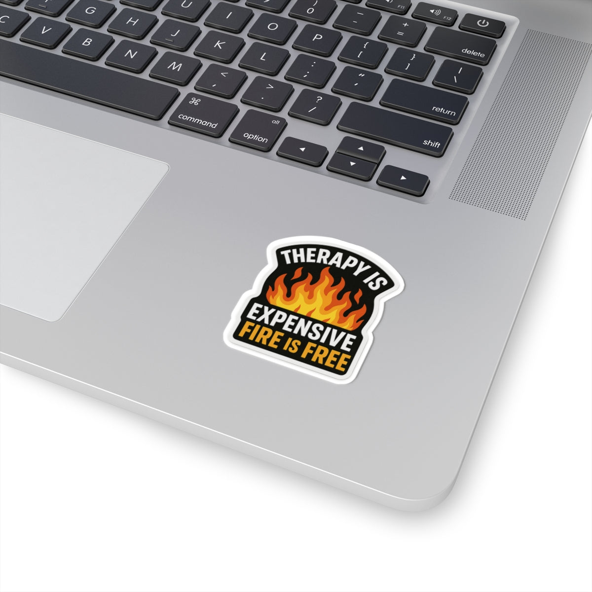 Therapy Is Expensive Fire Is Free – Funny Firefighter Sticker – Glossy Kiss-Cut Vinyl Decal for Helmets, Gear, and Dark Humor Gifts