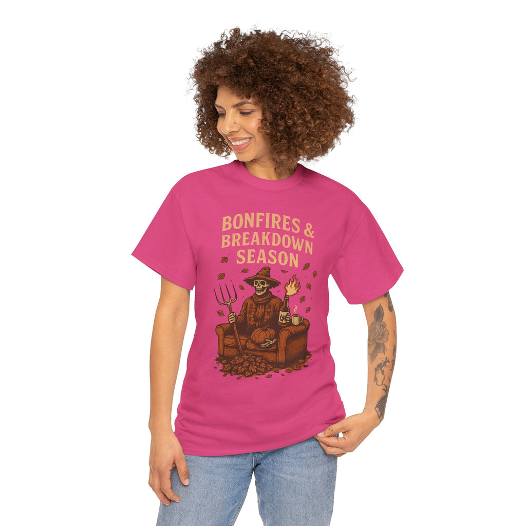 Bonfires & Breakdown Season Shirt – Skeleton Couch Chaos Tee – Fall of Humanity Collection – Trash Cult Supply Co.