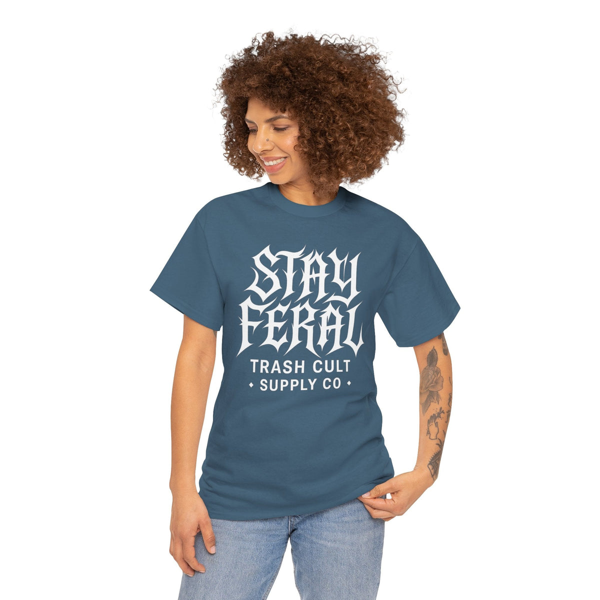 Unisex Heavy Cotton Tee - Stay Feral Graphic Tee, Streetwear Shirt, Gift for Wild Spirits, Eco-Friendly Casualwear, Summer Fashion