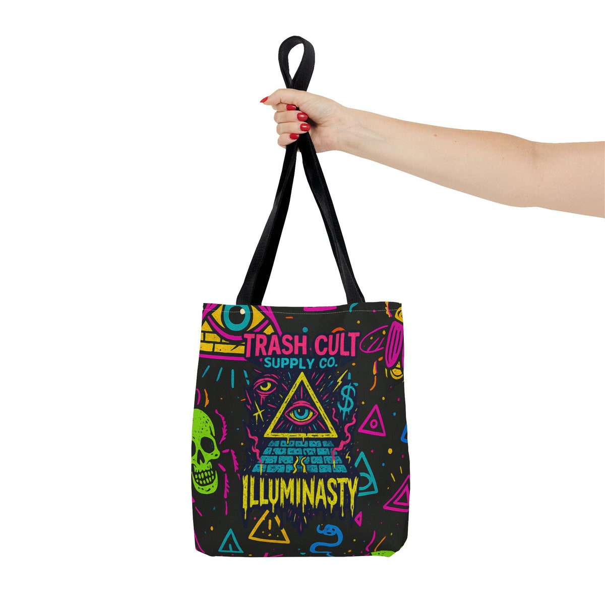 Illuminasty Drop Neon Tote Bag – All-Seeing Eye, Skulls & Symbols | Trash Cult Supply Co.