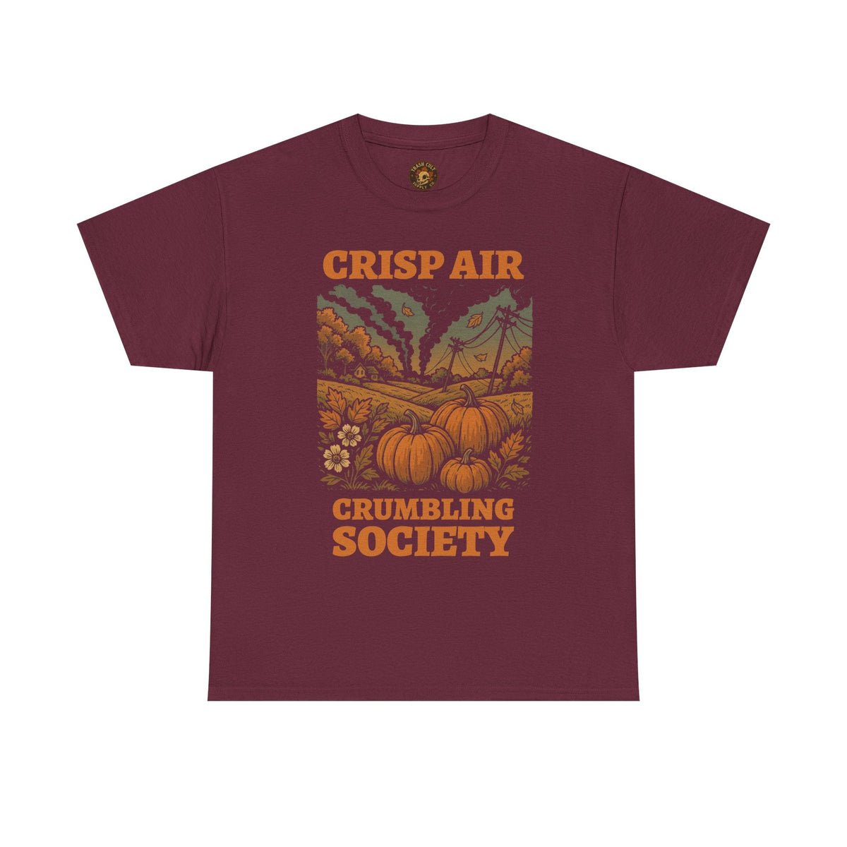Crisp Air Crumbling Society Shirt – Dystopian Fall Pumpkin Tee – Fall of Humanity Collection – Trash Cult Supply Co.