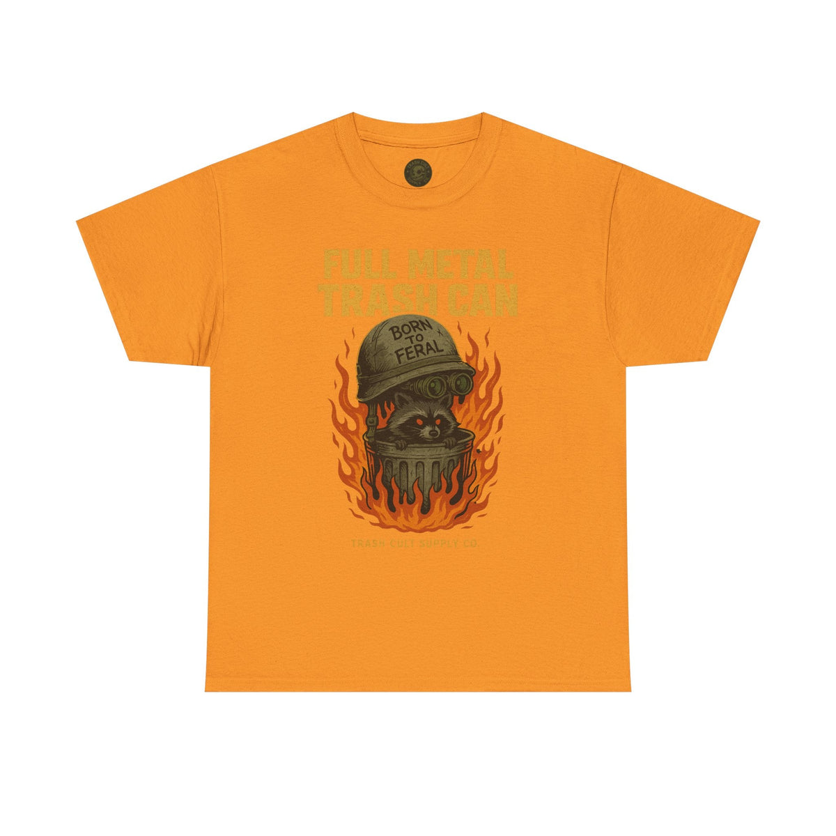 Full Metal Trash Can T-Shirt – Born to Feral Raccoon Graphic | Trash Cult Supply Co. | Gildan 5000 Tee