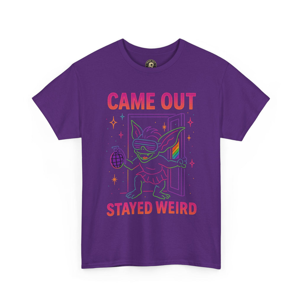 Came Out, Stayed Weird – Neon Gremlin Pride T-Shirt | Gildan Unisex Heavy Cotton Tee | LGBTQ+ Graphic Shirt