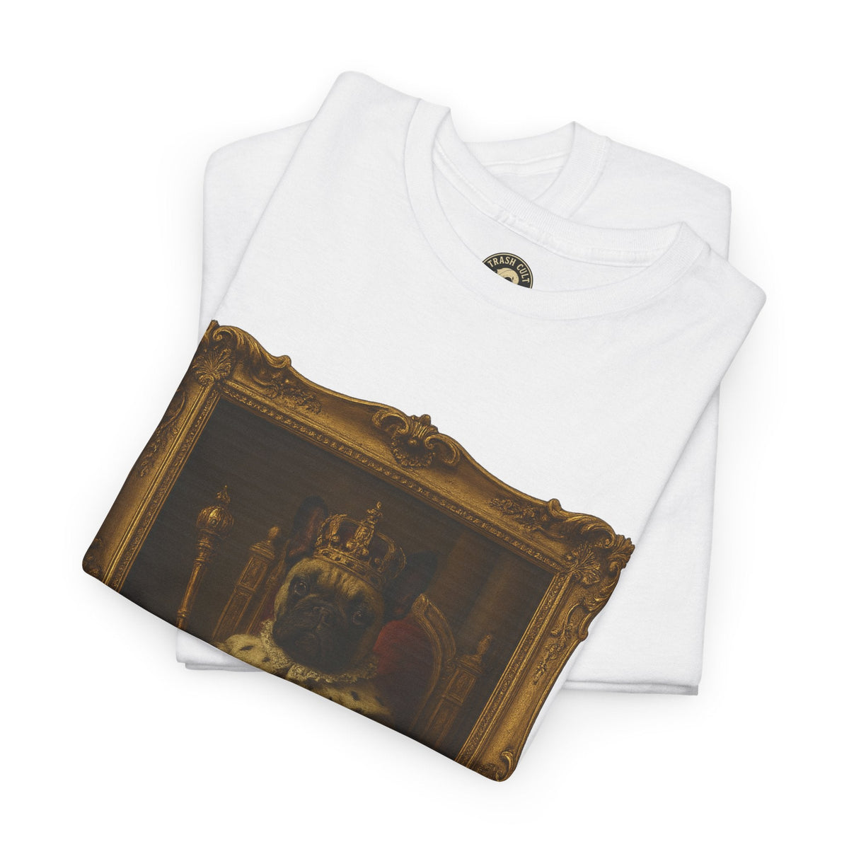 French Bulldog King Baroque Portrait Shirt – Funny Royal Dog Tee – Gildan 5000 Unisex Heavy Cotton
