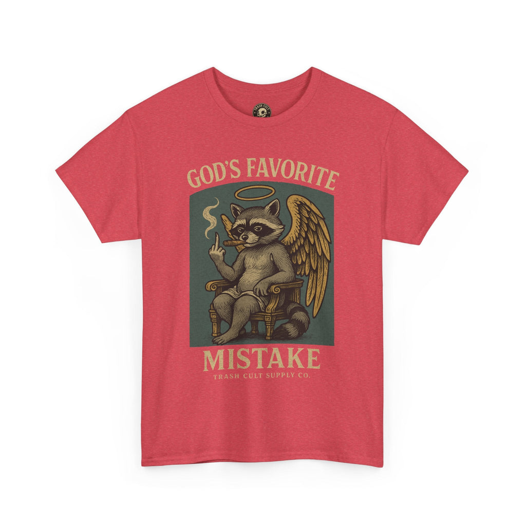 God’s Favorite Mistake Shirt – Raccoon Angel Flipping the Bird by Trash Cult Supply Co.