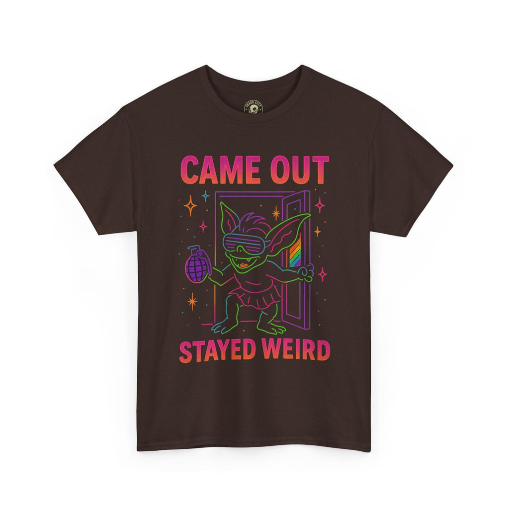 Came Out, Stayed Weird – Neon Gremlin Pride T-Shirt | Gildan Unisex Heavy Cotton Tee | LGBTQ+ Graphic Shirt