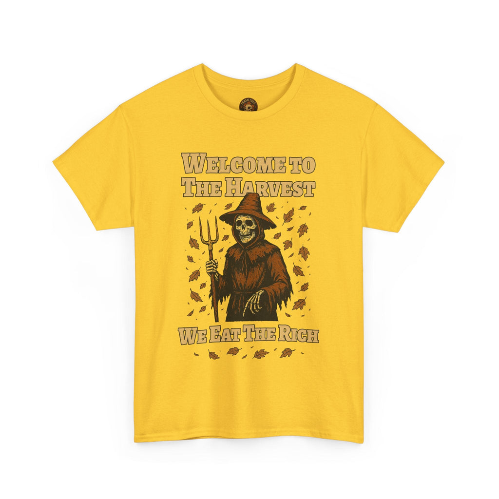 Eat the Rich Shirt – Welcome to the Harvest Skeleton Scarecrow Tee – Fall of Humanity Collection – Trash Cult Supply Co.