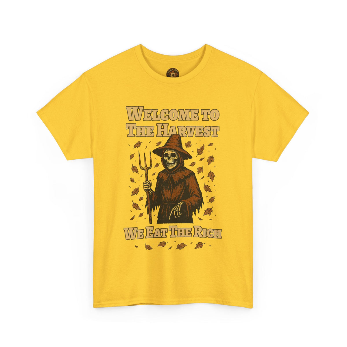 Eat the Rich Shirt – Welcome to the Harvest Skeleton Scarecrow Tee – Fall of Humanity Collection – Trash Cult Supply Co.