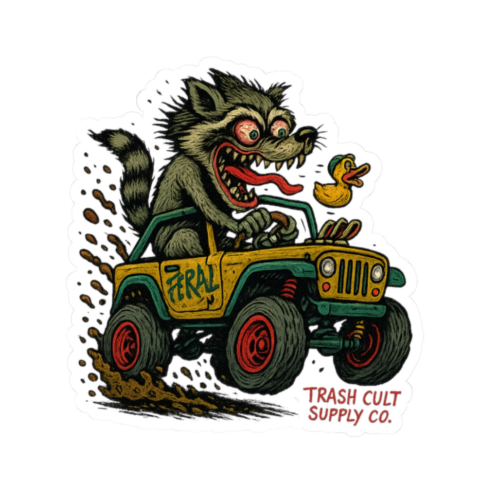 Feral Jeep Raccoon Sticker – Ed Roth Hot Rod Style Vinyl | Trash Cult Supply Co