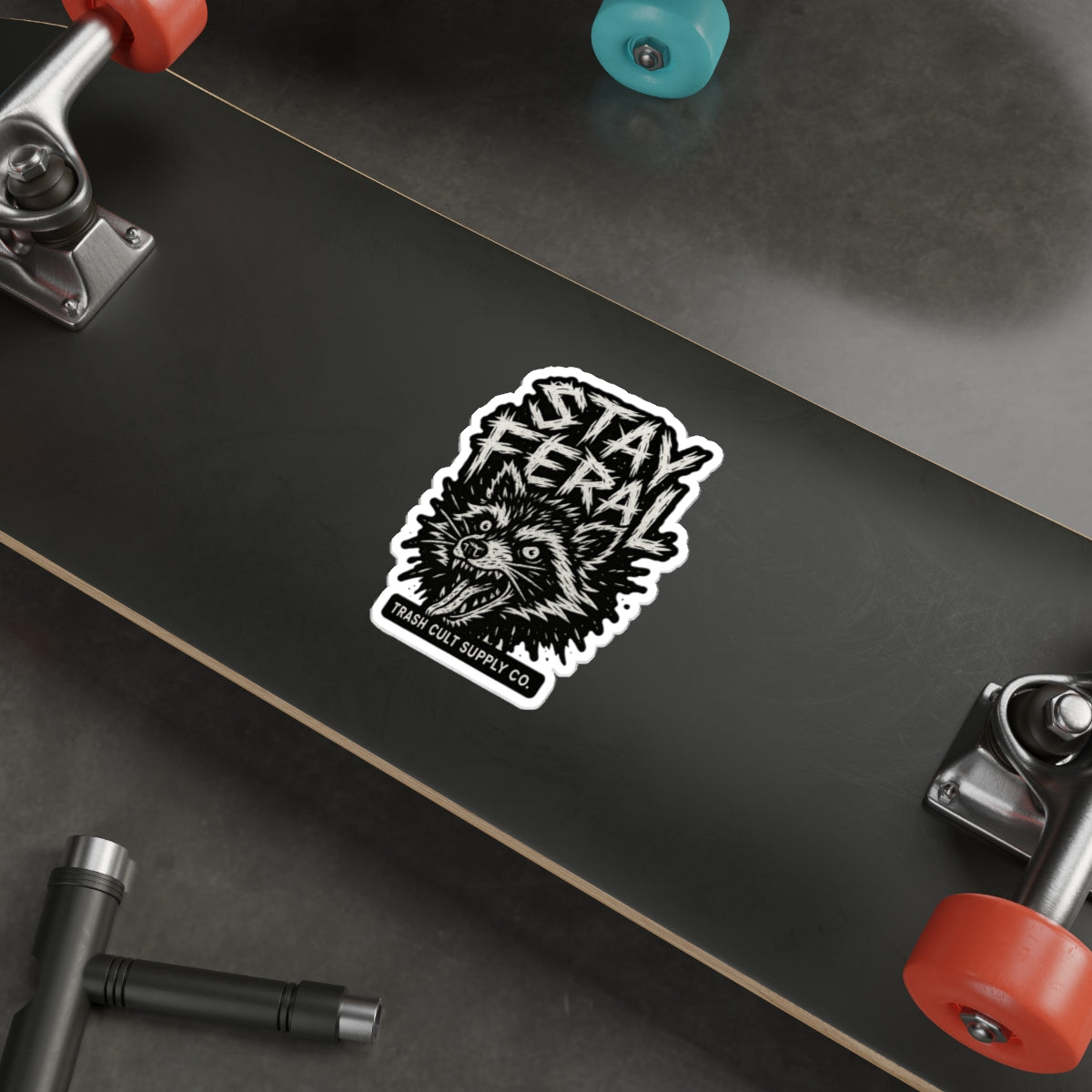 Stay Feral Die-Cut Stickers | Cool Raccoon Graphic Decals for Laptops, Water Bottles, Journals, and Skateboards