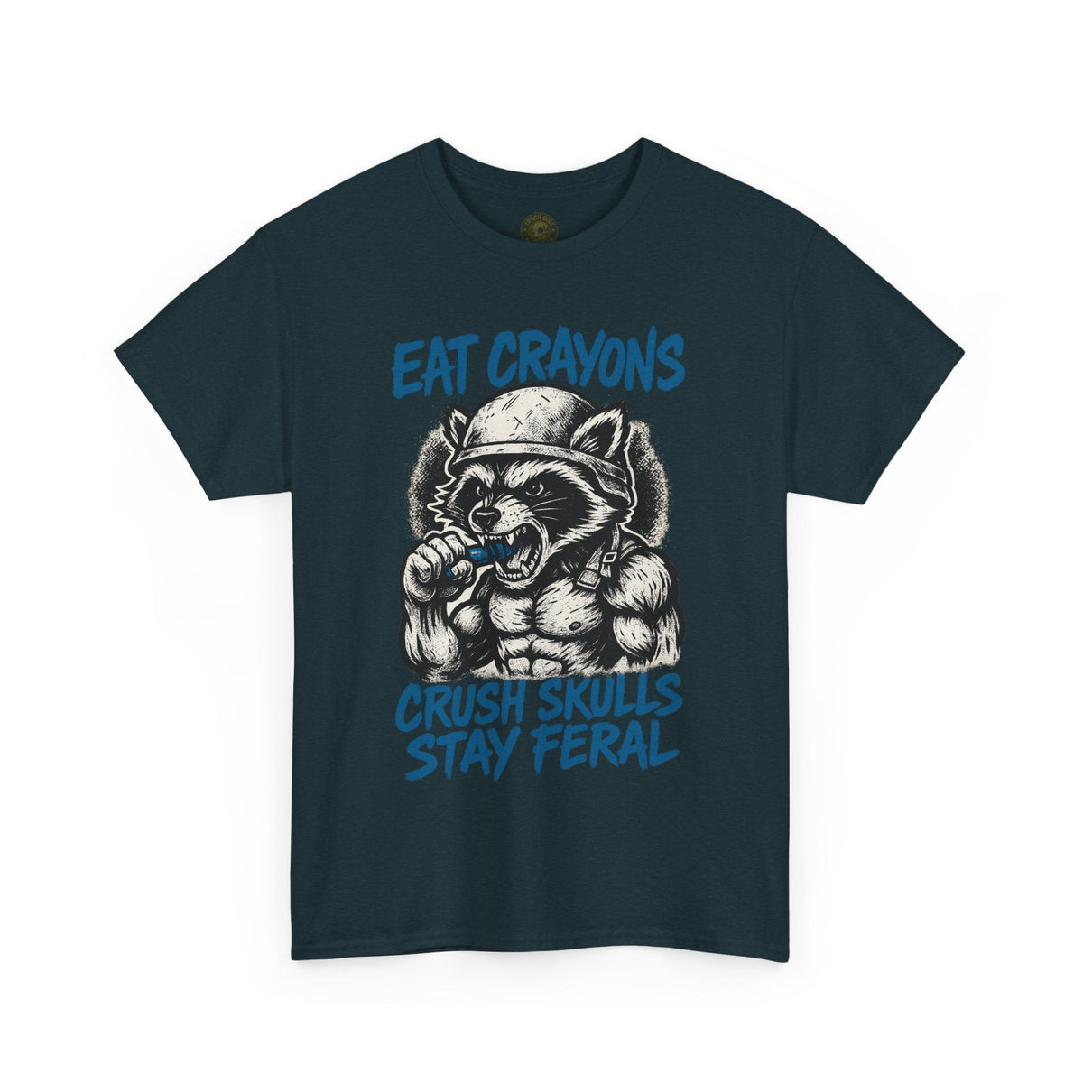 Eat Crayons Crush Skulls Stay Feral Military Raccoon Shirt – Gildan 5000