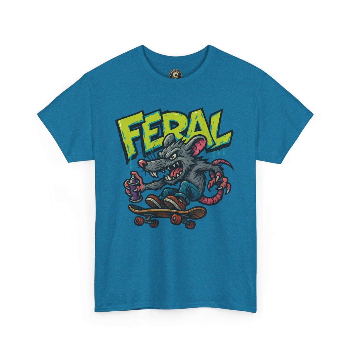 FERAL Graffiti Rat Skate Tee – Street Art Spray Can Mouse on Skateboard | Gildan 5000 Heavy Cotton Shirt