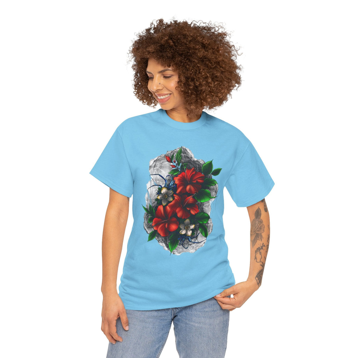 Crimson Bloom Tattoo T-Shirt – Lara Davenport x Trash Cult Supply Co. Collab (Gildan 5000)