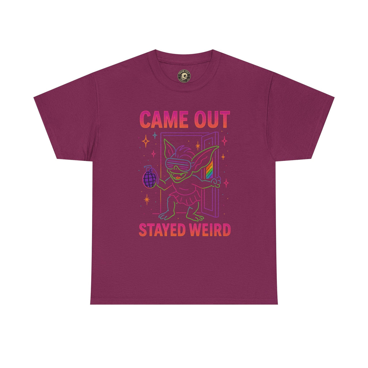 Came Out, Stayed Weird – Neon Gremlin Pride T-Shirt | Gildan Unisex Heavy Cotton Tee | LGBTQ+ Graphic Shirt