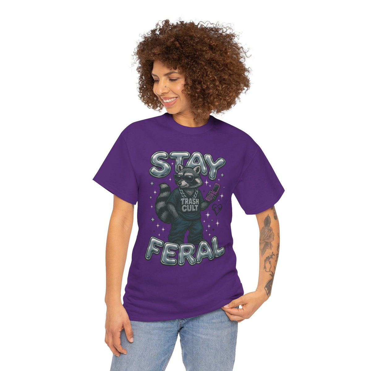 Stay Feral Chrome Raccoon Tee – Y2K Streetwear Trash Cult Shirt