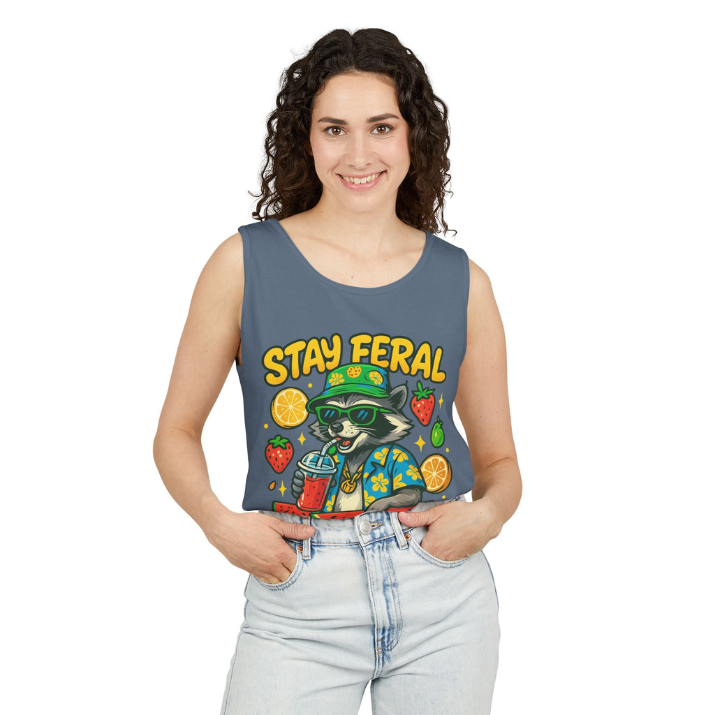Stay Feral Stay Fresh Tank Top, Summer Apparel, Unisex Graphic Tee, Beachwear, Fun Gift for Animal Lovers
