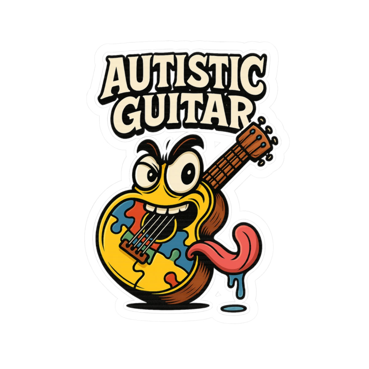 Autistic Guitar Kiss Cut Sticker – Bold Neurodivergent Art, Funny & Vibrant Music Design
