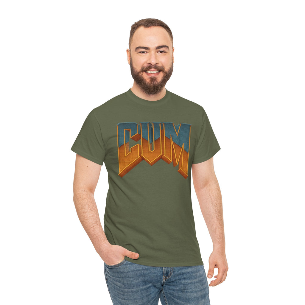 CUM Parody Metal Logo Shirt – Doom-Inspired Retro Gamer Tee on Gildan 5000