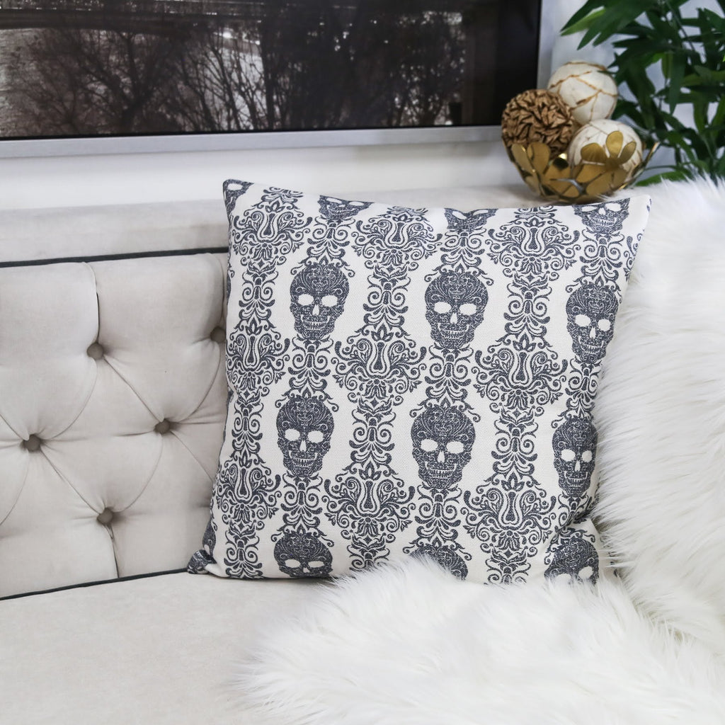 Gothic Damask Skull Throw Pillow