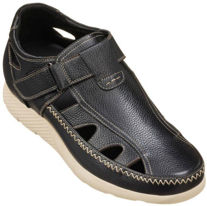 CALTO - K2132 - 2.8 Inches Taller (Black) - Fisherman Sandal Lightweight